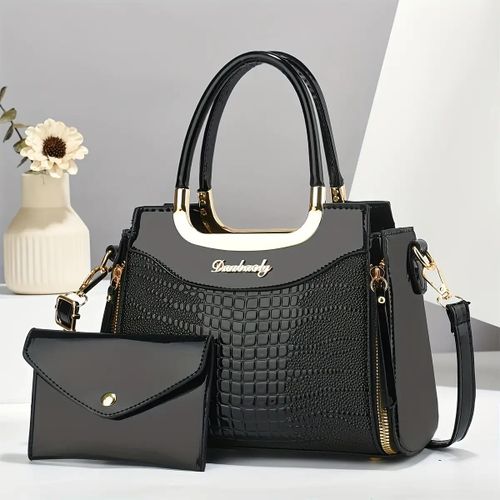 Sac à main femme motif crocodile avec portefeuille, grande capacité, bandoulière