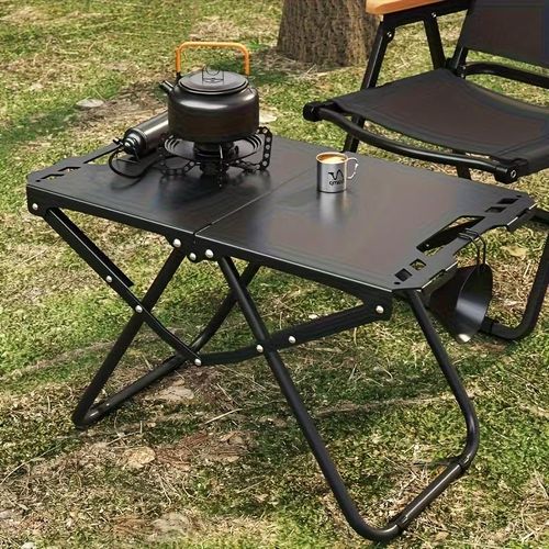 Table de camping pliante tactique noire, bureau d'extérieur portable et léger pour pique-nique et randonnée