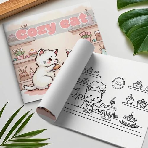 Cahier de coloriage en atelier peinture.