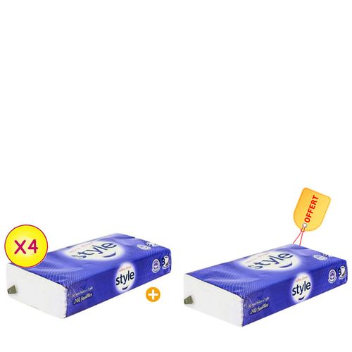 Lot De 4 Paquets De Mouchoirs Facial Triple Épaisseurs 80 Mouchoirs + 1 Offert