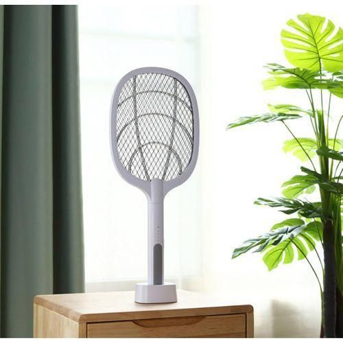 Raquette anti-moustique blanche rechargeable LM à longue durée avec support - Blanche