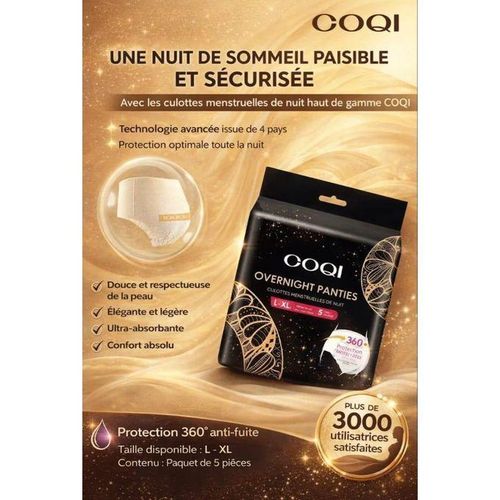 Lot de 2 Paquets Culottes Menstruelles de Nuit COQI (Taille L-XL) – Haute Protection