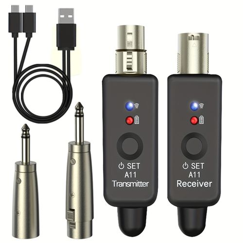 Émetteur et récepteur XLR sans fil – Système de microphone sans fil 2,4 GHz et adaptateur – Compatible avec les microphones à condensateur et dynamiques – Adaptateur 6,35 mm inclus
