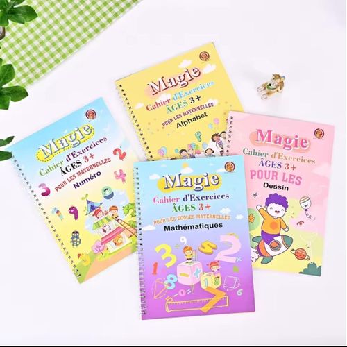 Cahier de pratique de magie française, enfants d'âge préscolaire, cahier de calligraphie, livre d'écriture Français réutilisable pour enfants de 3 à 8 ans