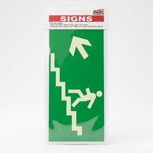 Panneau de Sortie de Secours NEAT - Direction Escalier Haut Gauche - Signalisation Sécurité Incendie Haute Visibilité - Installation Facile pour Bureaux et ERP