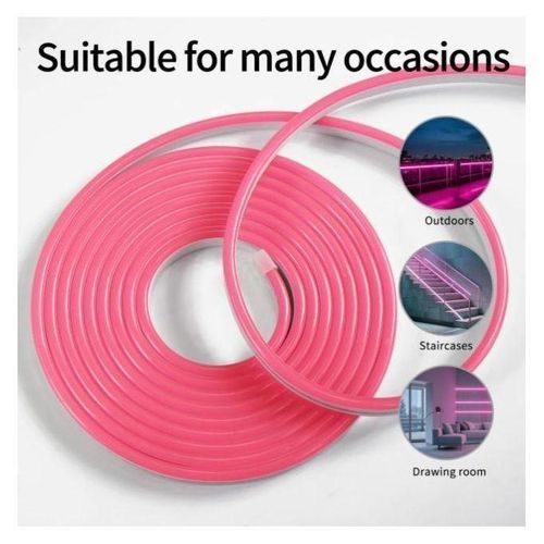 Lumière néon rose 12V, bande LED flexible de 5mètres, lumières corde néon, lumières serpent - avec prise UE