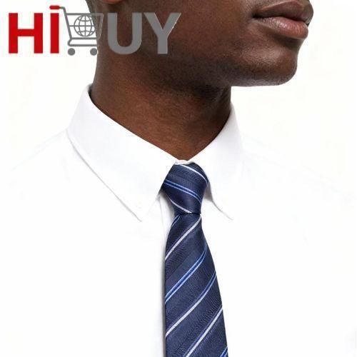 HIBUY Cravate d'affaires bleue à rayures pour hommes cravate zippée sans noeud
