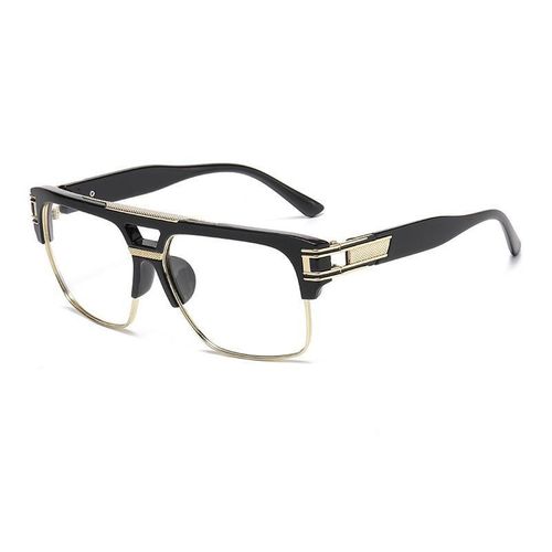 Lunettes Carrées Surdimensionnées Classiques Demi-Monture pour Hommes, UV400 sans Correction - Monture Noir Or