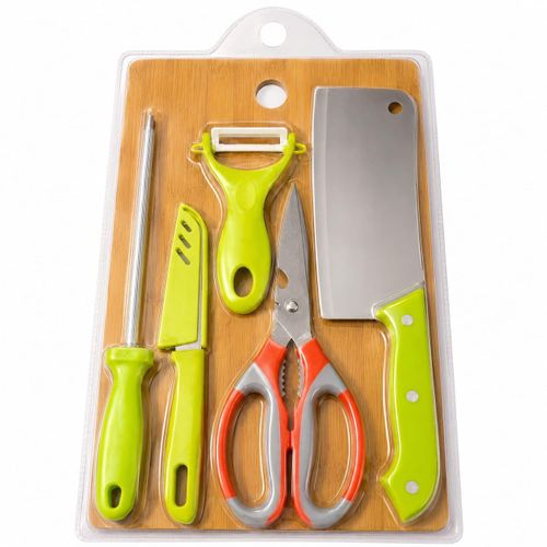 Ensemble couteaux de 6pcs, kit de cuisine multifonction - vert/orange