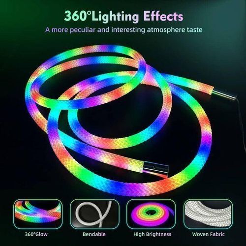 Guirlande lumineuse LED néon de 5 m, étanche, synchronisée avec la musique, avec télécommande et application de contrôle, alimentation USB