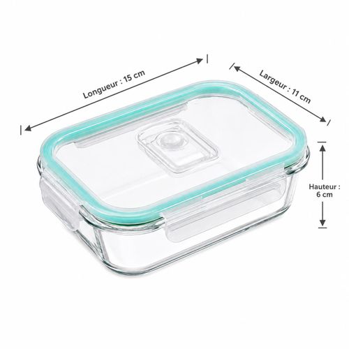 Boîte Alimentaire en Verre Hermétique Rectangulaire – Couvercle à Clips – Compatible Four, Micro-ondes, Congélateur - 400 ml