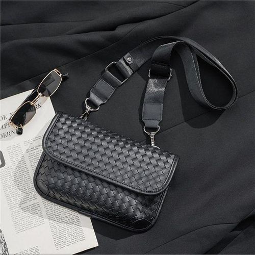 Sac bandoulière tissé en simili cuir imperméable et léger pour hommes-noir