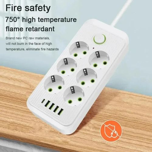 Bande d'alimentation avec cordon d'extension 2M 6 trous de l'UE 4USB Type C Ports Prise d'alimentation universelle AC Adaptateur de charge sécuritaire pour téléphone