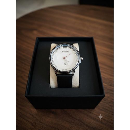 Montre Bracelet Élégante pour Homme - Cadran Blanc et Boîtier Noir