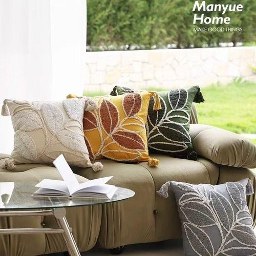Pieces(4) Coussin de canapé Manyue Home Coussin Décoratif Motif Feuille KD4545-023