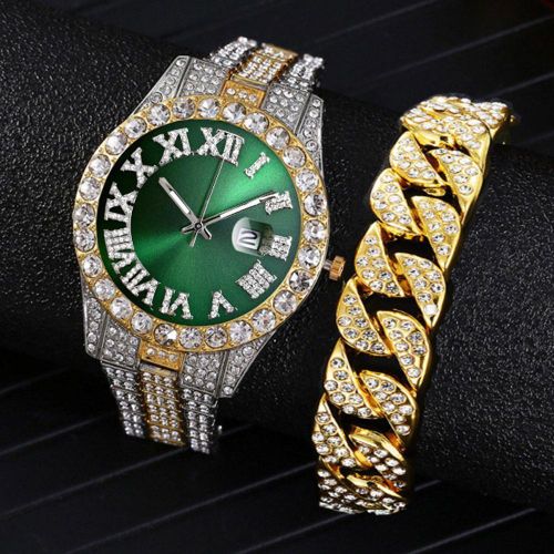 2 Pcs Montre Pour Homme Montre De Luxe Hommes + Bracelet