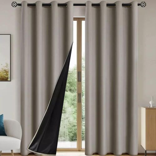 1pcs Solid Color Curtains, Blackout And Heat Insulation Curtains - Khaki - 132*241cm