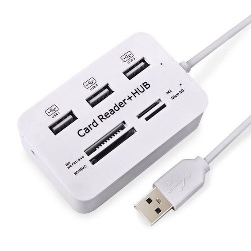 Combo Lecteur De Cartes Mémoires Multi-Fonctions 3 Ports Usb Hub + 4 Slot