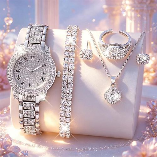 Ensemble de montre femme imperméable polyvalent à la mode de 5 pièces. Haut de gamme et luxueux, il dégage de l’élégance et est le premier choix pour les dates et les cadeaux.