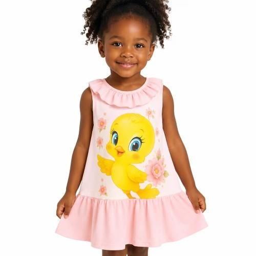 Robe à volants design Tweety – 2, 4 et 5 ans - Rose