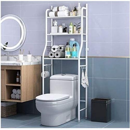 NOUVEAU Meuble De Rangement Salle De Bain 3 Niveaux - Rangement Toilettes Avec Etagere - Blanc