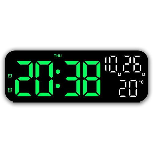 Réveil numérique – Luminosité réglable sur 3 niveaux, fonction répétition, calendrier, affichage de la date et du jour de la semaine – Horloge de bureau pour chambre et dortoir (Couleur : Noir-Vert)