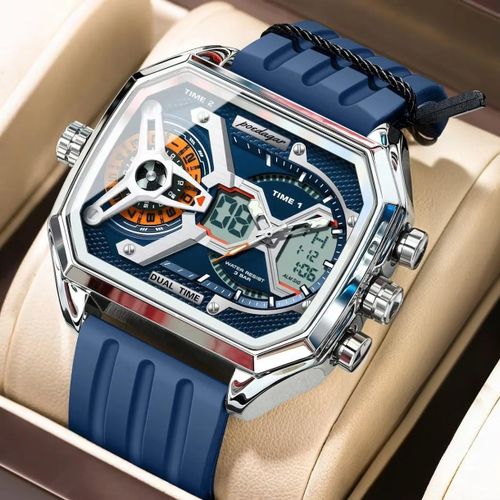 Montre Homme, Montre De Luxe à Quartz, Avec Calendrier, En Gomme, Très Tendance, Nouvelle Collection POEDAGAR E106 + Bleue