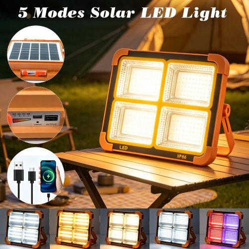 Lumière d'inondation solaire avec fonction de banque de puissance intégrée, lampe d'urgence imperméable IP66 5 modes