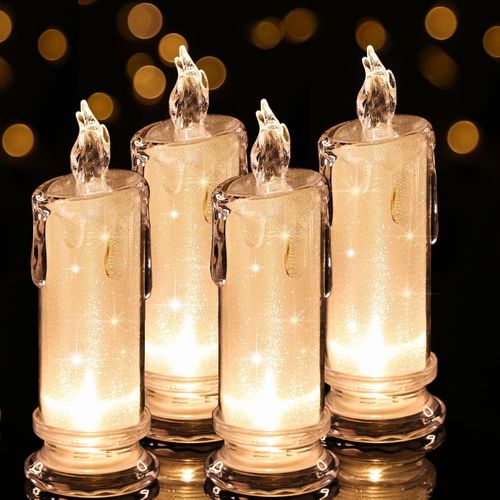 4pcs lampe bougie électronique LED, lampe bougie en cristal, lampe bougie colonne sans flamme