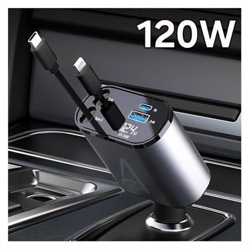 Chargeur Voiture 120W Super Rapide 4 En 1 - Bonne Qualité - Large Comptabilité IPhone Samsung Huawei Tecno Xiaomi Etc