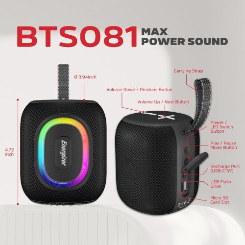 Haut-parleur Bluetooth compact avec sortie 8W, radio FM et support USB/SD