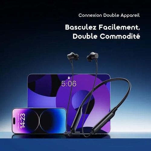 Necklace 5 OEB-611 – Écouteurs Bluetooth Tour de Cou avec Réduction Active du Bruit 30 dB et Vibration d’Appel