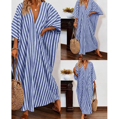 Boubou Caftan à Rayures Bleues et Blanches