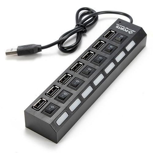Concentrateur USB Générique à 7 Ports Avec Interrupteur ON / OFF - Noir