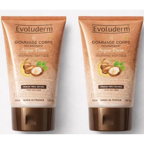 Lot De ( 2 × 100ml ) Gommage Corporel Nourrissant EVOLUDERM à l'huile d'argan et poudre d'argan Peaux Très Sèches Importé De France