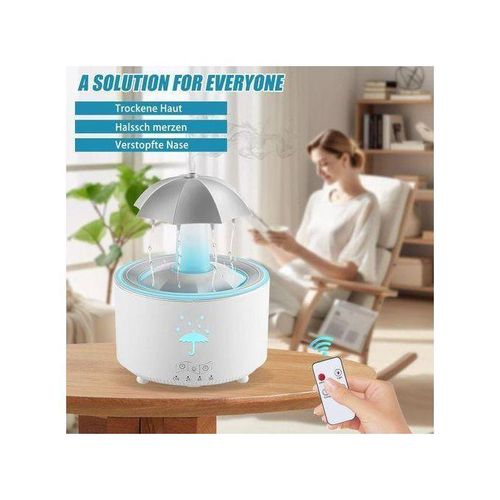 Humidificateur rotatif de nuages de pluie avec 7 couleurs LED - 300 ml - Humidificateur d'aromathérapie avec télécommande pour chambre à coucher et salon