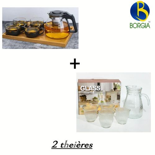 Lot de 2 théières en verre avec 4 tasses (TH1 + TH3)