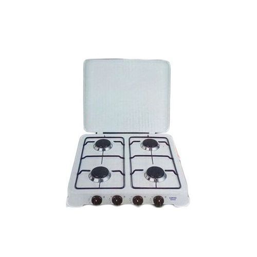 Cuisinière De Table 4 Feux Avec Couvercle Strié En Inox - Blanc