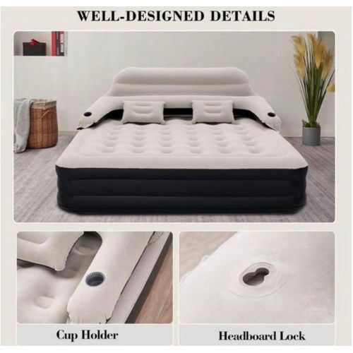 Matelas gonflable 2places dossier de pompe et oreillers, matelas gonflable
