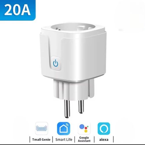 Prise Intelligente 20A, WiFi avec Mesure de Consommation Électrique, Contrôle à Distance, Commande Vocale, Compatible avec Alexa & Google