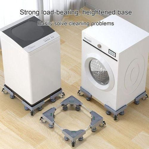 Support Réglable Mobile pour Machine à Laver et Réfrigérateur – Base Télescopique avec 8 Pieds et Roues Freinées – Anti-Vibration, Charge Lourde jusqu’à 200 kg