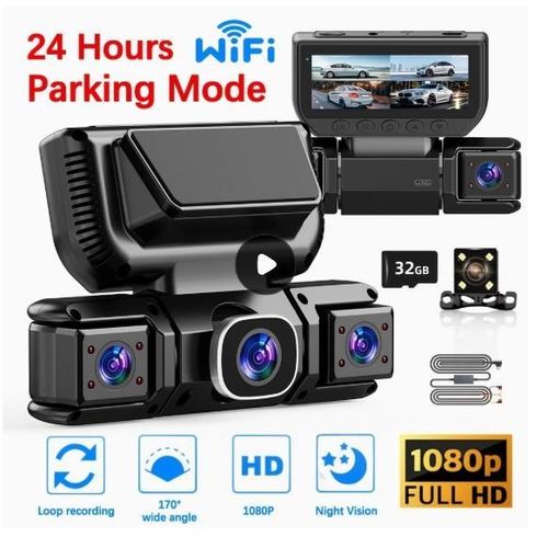 Caméra embarquée 360° : prend en charge l'enregistrement frontal en 1080p, dispose d'une vision nocturne infrarouge et de la fonction d'enregistrement en boucle, et inclut une carte mémoire de 32 Go offerte.