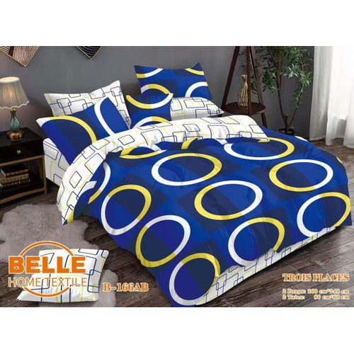 Lot de 2 Draps et 2 Taies - Confort et Élégance pour Lit 3 Places-Bleu-blanc