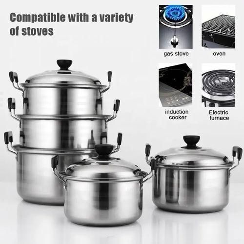 Ensemble de batterie de cuisine en acier inoxydable 5 pièces, ensemble de cuisine avec couvercles et poignées résistantes à la chaleur, adapté à tous les types de cuisinières induction, gaz