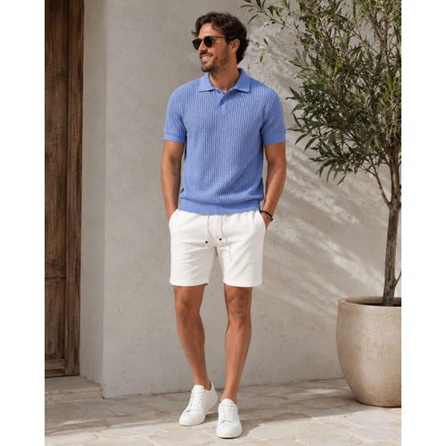 Polo Homme Élégant En Maille Texturée Manches Courtes – Bleu Ciel
