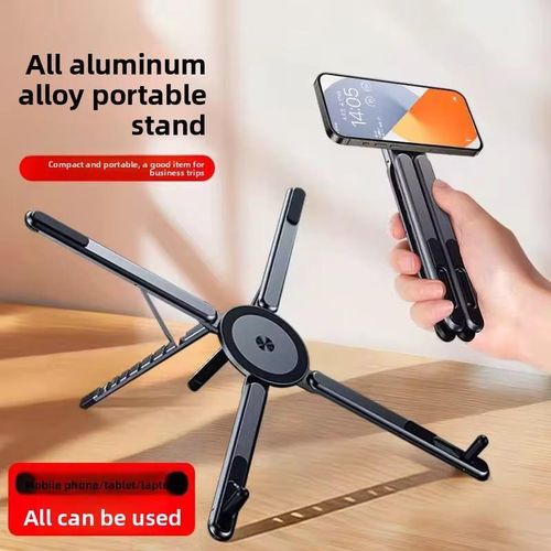Support Universel Multi-Usage 4-en-1 Pliable et Rotatif 360° - Trépied Smartphone, Support PC Portable et Tablette - Métal Premium