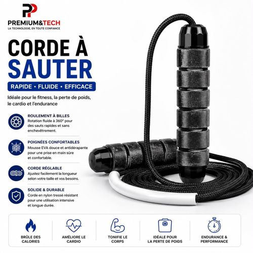 Corde à Sauter de Vitesse Réglable - Corde de Fitness en Nylon Tressé avec Roulement à Billes 360° et Poignées en Mousse EVA - Noir/Gris