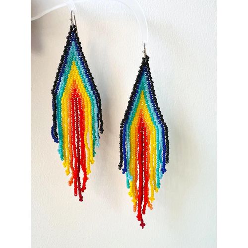 Boucles Oreilles Perlées Pendantes Arc-En-Ciel Artisanaux