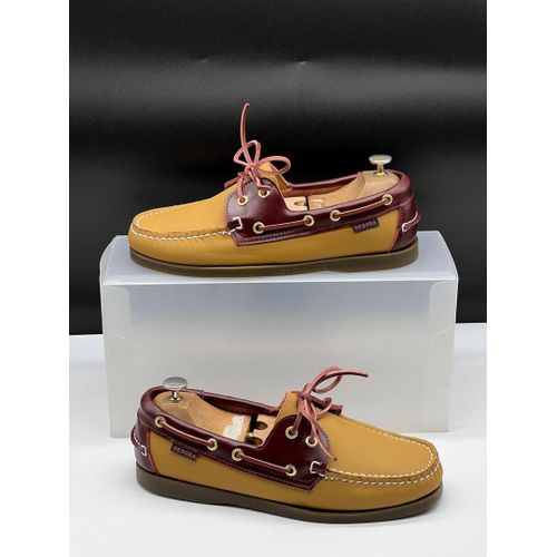 baladeuse homme en cuir marron/jaune