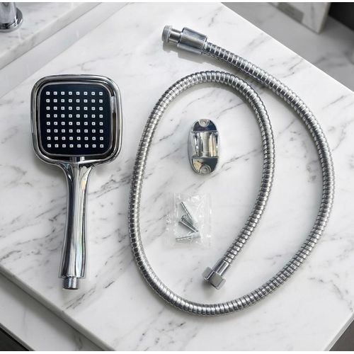 Kit de Pommeau de Douche Haute Pression Carré – Complet avec Flexible et Support Chromé